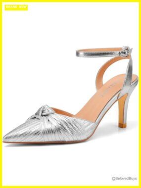 Faux Leather Knot Pointed Toe Ankle Strap Stiletto Heels